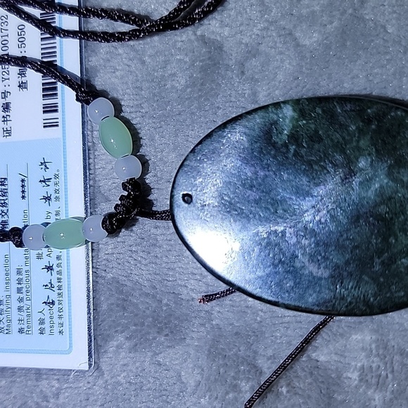Certified Natural Gemstone Hotan Hetian Dark Green Carved Jade Pendant 53x38x8mm - Picture 9 of 9